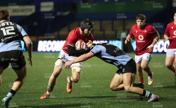 160126 - Cardiff RFC v Wales U20, Friendly match - Evan Minto of Wales charges for the line