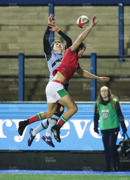 160126 - Cardiff RFC v Wales U20, Friendly match - Dylan Scott of Wales and Joe Goodchild of Cardiff RFC compete for the ball