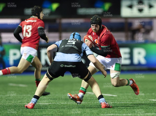 160126 - Cardiff RFC v Wales U20, Friendly match - Evan Minto of Wales takes on Ethan Phillips of Cardiff RFC