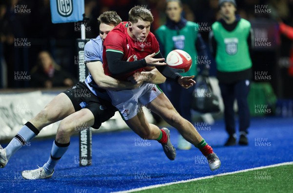 160126 - Cardiff RFC v Wales U20, Friendly match - Seffan Emanuel of Wales is tackled