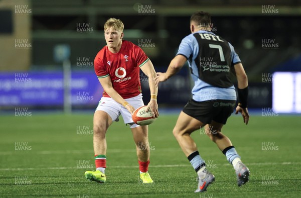 160126 - Cardiff RFC v Wales U20, Friendly match - Lloyd Lucas of Wales takes on Nathan Hudd of Cardiff RFC