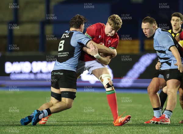 160126 - Cardiff RFC v Wales U20, Friendly match - Osian Williams of Wales is tackled by Aled Ward of Cardiff RFC