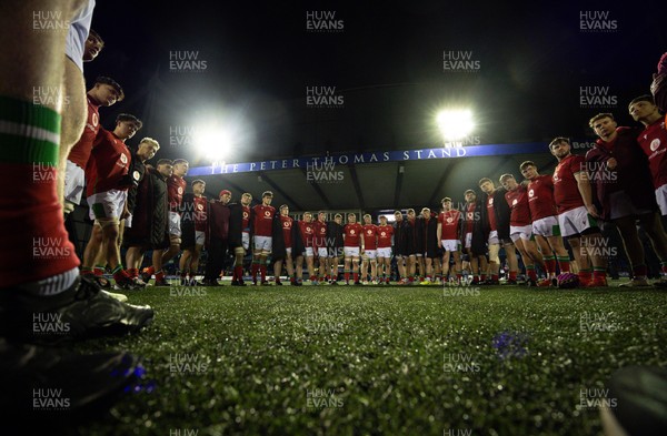160126 - Cardiff RFC v Wales U20, Friendly match - The Wales team huddle up at the end of the match