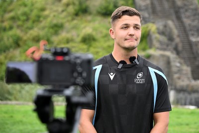 290926 - Cardiff Rugby Press Conference - Picture shows Cardiff Rugby player Callum Sheedy outside Cardiff Castle in Cardiff, Wales during a press conference ahead of his sides URC match against Zebre