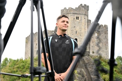290926 - Cardiff Rugby Press Conference - Picture shows Cardiff Rugby player Callum Sheedy outside Cardiff Castle in Cardiff, Wales during a press conference ahead of his sides URC match against Zebre