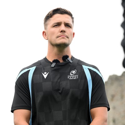 290926 - Cardiff Rugby Press Conference - Picture shows Cardiff Rugby player Callum Sheedy outside Cardiff Castle in Cardiff, Wales during a press conference ahead of his sides URC match against Zebre