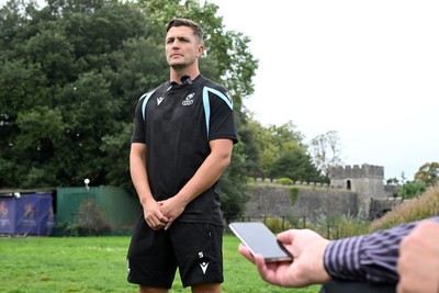 290926 - Cardiff Rugby Press Conference - Picture shows Cardiff Rugby player Callum Sheedy outside Cardiff Castle in Cardiff, Wales during a press conference ahead of his sides URC match against Zebre