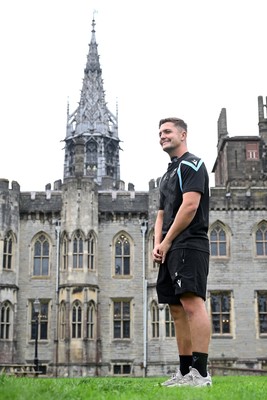 290926 - Cardiff Rugby Press Conference - Picture shows Cardiff Rugby player Callum Sheedy outside Cardiff Castle in Cardiff, Wales during a press conference ahead of his sides URC match against Zebre