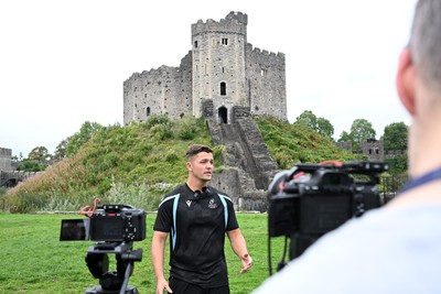 290926 - Cardiff Rugby Press Conference - Picture shows Cardiff Rugby player Callum Sheedy outside Cardiff Castle in Cardiff, Wales during a press conference ahead of his sides URC match against Zebre