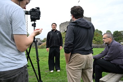 290926 - Cardiff Rugby Press Conference - Picture shows Cardiff Rugby player Teddy Williams outside Cardiff Castle in Cardiff, Wales during a press conference ahead of his sides URC match against Zebre