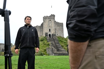 290926 - Cardiff Rugby Press Conference - Picture shows Cardiff Rugby player Teddy Williams outside Cardiff Castle in Cardiff, Wales during a press conference ahead of his sides URC match against Zebre