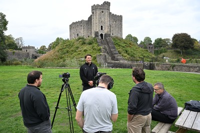 290926 - Cardiff Rugby Press Conference - Picture shows Cardiff Rugby player Teddy Williams outside Cardiff Castle in Cardiff, Wales during a press conference ahead of his sides URC match against Zebre