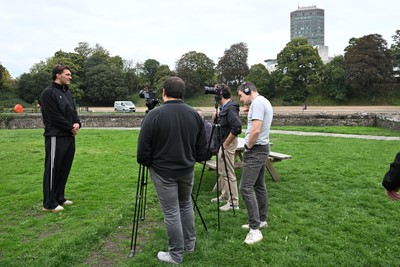 290926 - Cardiff Rugby Press Conference - Picture shows Cardiff Rugby player Teddy Williams outside Cardiff Castle in Cardiff, Wales during a press conference ahead of his sides URC match against Zebre