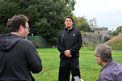 290926 - Cardiff Rugby Press Conference - Picture shows Cardiff Rugby player Teddy Williams outside Cardiff Castle in Cardiff, Wales during a press conference ahead of his sides URC match against Zebre