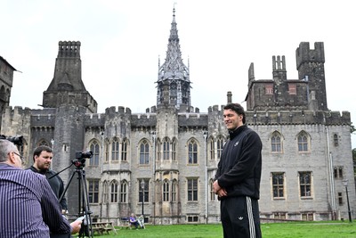 290926 - Cardiff Rugby Press Conference - Picture shows Cardiff Rugby player Teddy Williams outside Cardiff Castle in Cardiff, Wales during a press conference ahead of his sides URC match against Zebre