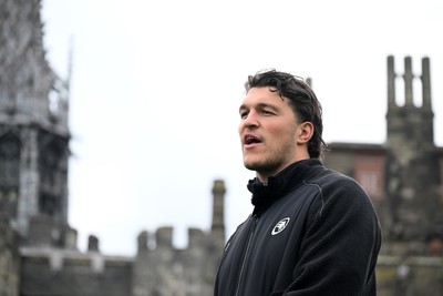 290926 - Cardiff Rugby Press Conference - Picture shows Cardiff Rugby player Teddy Williams outside Cardiff Castle in Cardiff, Wales during a press conference ahead of his sides URC match against Zebre