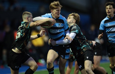 110126 - Cardiff Rugby U18s v Ospreys U18, WRU U18 Regional Age Grade Championship -  Calen Edwards of Cardiff Rugby breaks for the line