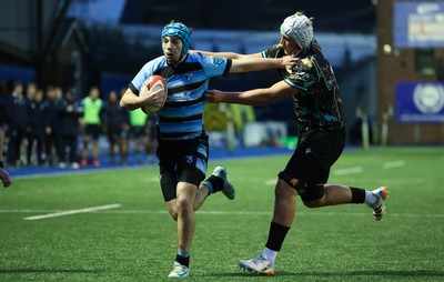110126 - Cardiff Rugby U18s v Ospreys U18, WRU U18 Regional Age Grade Championship -  Harry Kinsey of Cardiff Rugby is tackled just short of the line