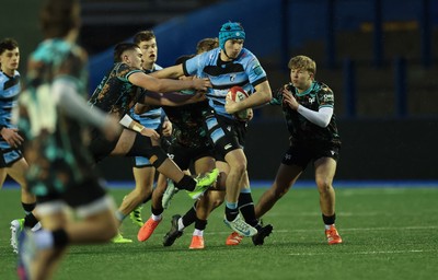 110126 - Cardiff Rugby U18s v Ospreys U18, WRU U18 Regional Age Grade Championship -  Harry Kinsey of Cardiff Rugby races in to score try