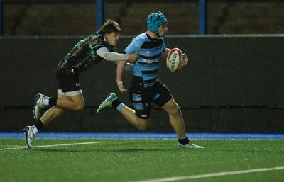 110126 - Cardiff Rugby U18s v Ospreys U18, WRU U18 Regional Age Grade Championship -  Harry Kinsey of Cardiff Rugby races in to score try