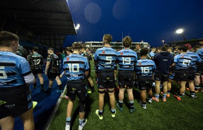 110126 - Cardiff Rugby U18s v Ospreys U18, WRU U18 Regional Age Grade Championship -  Players applaud each other off the pitch at the end of the match