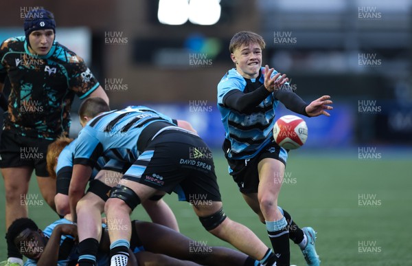 110126 - Cardiff Rugby U18s v Ospreys U18, WRU U18 Regional Age Grade Championship -  George Thomas of Cardiff Rugby feeds the ball out