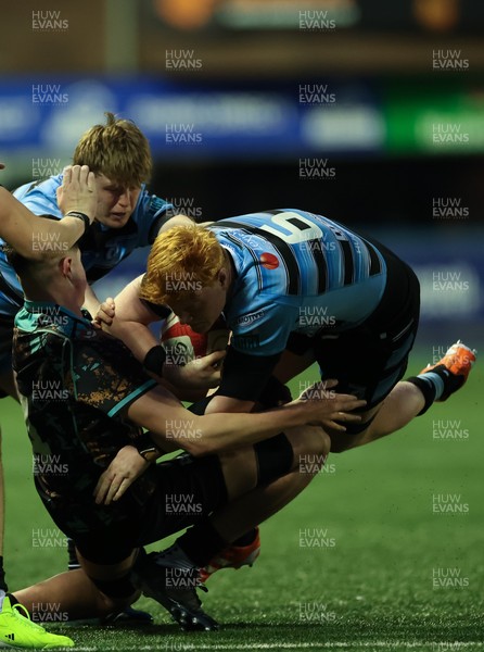 110126 - Cardiff Rugby U18s v Ospreys U18, WRU U18 Regional Age Grade Championship -  Sonny McCabe of Cardiff Rugby is tackled