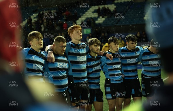 110126 - Cardiff Rugby U18s v Ospreys U18, WRU U18 Regional Age Grade Championship -  Cardiff players at the end of the match