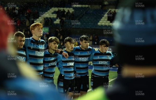 110126 - Cardiff Rugby U18s v Ospreys U18, WRU U18 Regional Age Grade Championship -  Cardiff players at the end of the match
