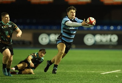 120226 - Cardiff Rugby U18 v Ospreys U18, WRU Regional Age Grade Championship Final - Ioan Leyshon of Cardiff looks to break