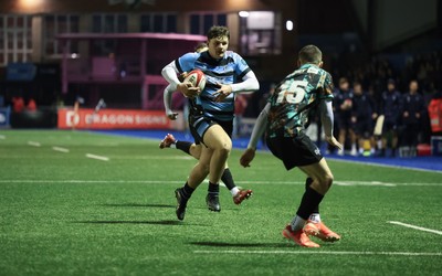 120226 - Cardiff Rugby U18 v Ospreys U18, WRU Regional Age Grade Championship Final - Ioan Leyshon of Cardiff charges through to score try
