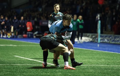 120226 - Cardiff Rugby U18 v Ospreys U18, WRU Regional Age Grade Championship Final - Ioan Leyshon of Cardiff charges through to score try