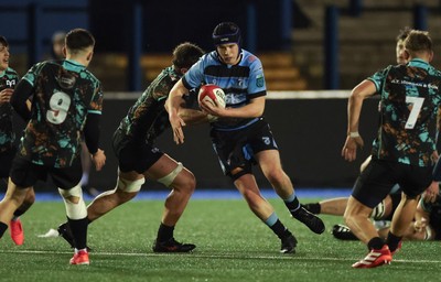 120226 - Cardiff Rugby U18 v Ospreys U18, WRU Regional Age Grade Championship Final - Owen Lewis of Cardiff attacks