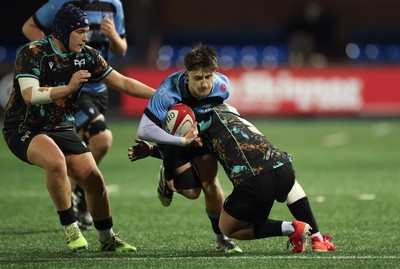 120226 - Cardiff Rugby U18 v Ospreys U18, WRU Regional Age Grade Championship Final - Isaac Manning-Burke of Cardiff looks to attack