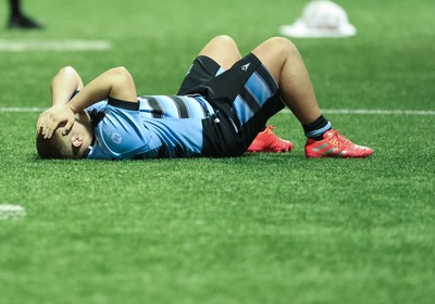 120226 - Cardiff Rugby U18 v Ospreys U18, WRU Regional Age Grade Championship Final - Cardiff players show the disappointment