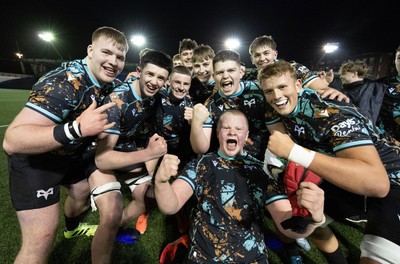 120226 - Cardiff Rugby U18 v Ospreys U18, WRU Regional Age Grade Championship Final - Ospreys players celebrate at the end of the match