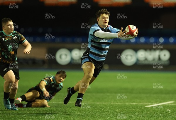 120226 - Cardiff Rugby U18 v Ospreys U18, WRU Regional Age Grade Championship Final - Ioan Leyshon of Cardiff looks to break