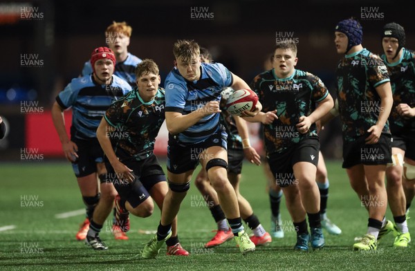 120226 - Cardiff Rugby U18 v Ospreys U18, WRU Regional Age Grade Championship Final - Lucca Alexander-White of Cardiff breaks away