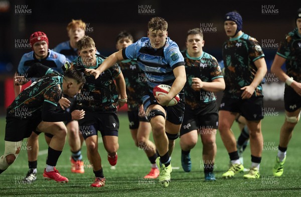 120226 - Cardiff Rugby U18 v Ospreys U18, WRU Regional Age Grade Championship Final - Lucca Alexander-White of Cardiff breaks away