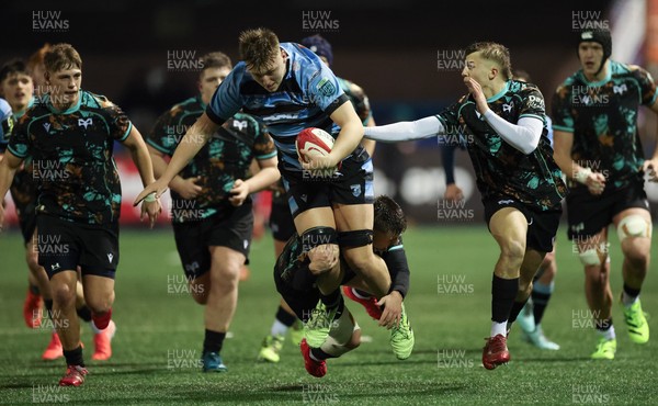 120226 - Cardiff Rugby U18 v Ospreys U18, WRU Regional Age Grade Championship Final - Lucca Alexander-White of Cardiff breaks away