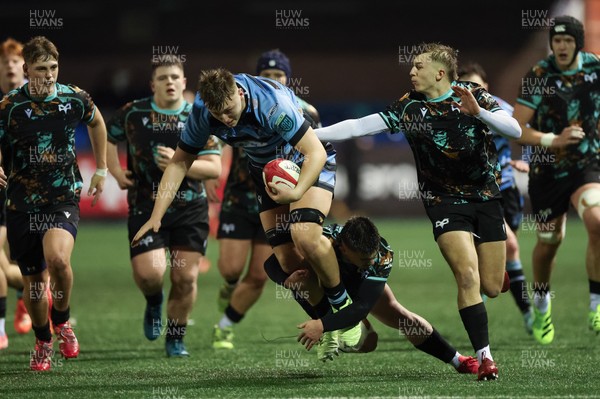 120226 - Cardiff Rugby U18 v Ospreys U18, WRU Regional Age Grade Championship Final - Lucca Alexander-White of Cardiff breaks away