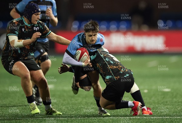 120226 - Cardiff Rugby U18 v Ospreys U18, WRU Regional Age Grade Championship Final - Isaac Manning-Burke of Cardiff looks to attack