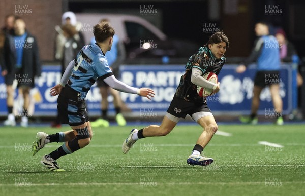 120226 - Cardiff Rugby U18 v Ospreys U18, WRU Regional Age Grade Championship Final - Ashton Crook of Ospreys breaks away