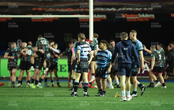 120226 - Cardiff Rugby U18 v Ospreys U18, WRU Regional Age Grade Championship Final - Ospreys celebrate after Fin Britton of Cardiff misses a penalty with the final kick of the match handing them the win