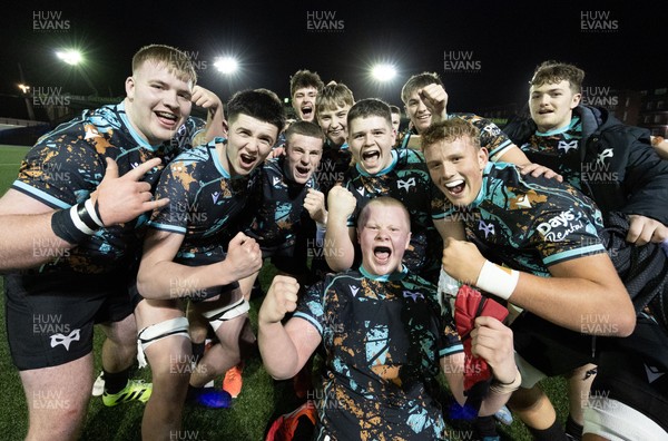 120226 - Cardiff Rugby U18 v Ospreys U18, WRU Regional Age Grade Championship Final - Ospreys players celebrate at the end of the match