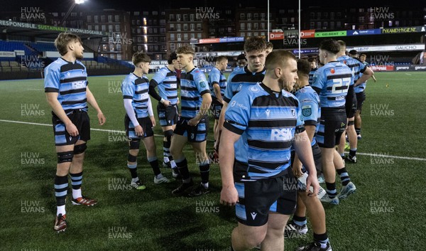 120226 - Cardiff Rugby U18 v Ospreys U18, WRU Regional Age Grade Championship Final - Cardiff players show the dejection at the end of the match