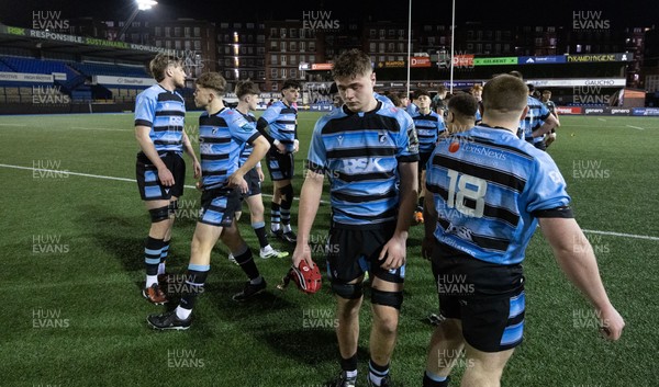 120226 - Cardiff Rugby U18 v Ospreys U18, WRU Regional Age Grade Championship Final - Cardiff players show the dejection at the end of the match