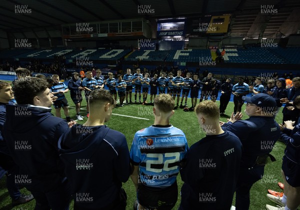 120226 - Cardiff Rugby U18 v Ospreys U18, WRU Regional Age Grade Championship Final - The Cardiff team at the end of the match