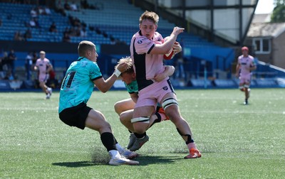 230826 - Cardiff Rugby U18 v Ospreys U18, WRU Regional Age Grade Championship - Liam Williams of Cardiff Rugby is tackled just short of the line