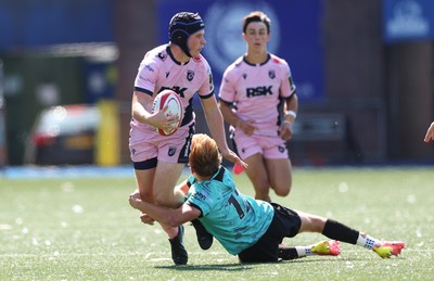 230826 - Cardiff Rugby U18 v Ospreys U18, WRU Regional Age Grade Championship - Owen Lewis of Cardiff Rugby breaks away